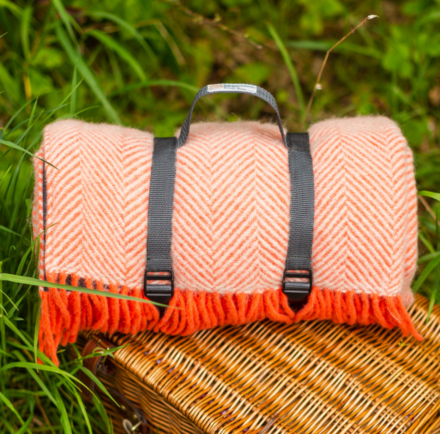 Tweedmill Polo Pure Wool Knitted Picnic Blanket, Herringbone, Flamingo