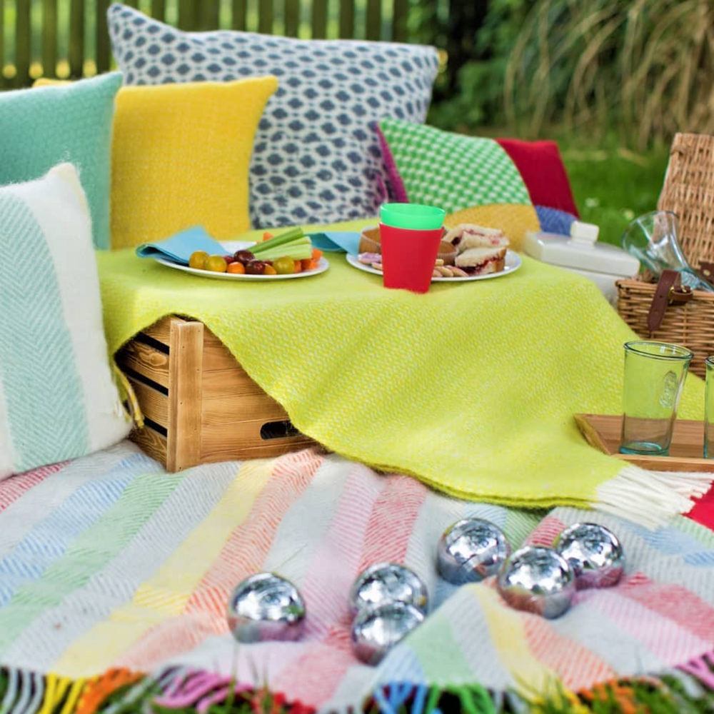 Tweedmill Polo Pure Wool Knitted Picnic Blanket Rainbow CHALK INTERIORS LONDON