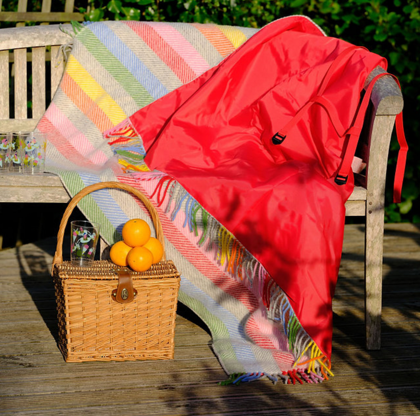 Tweedmill Polo Pure Wool Knitted Picnic Blanket, Rainbow