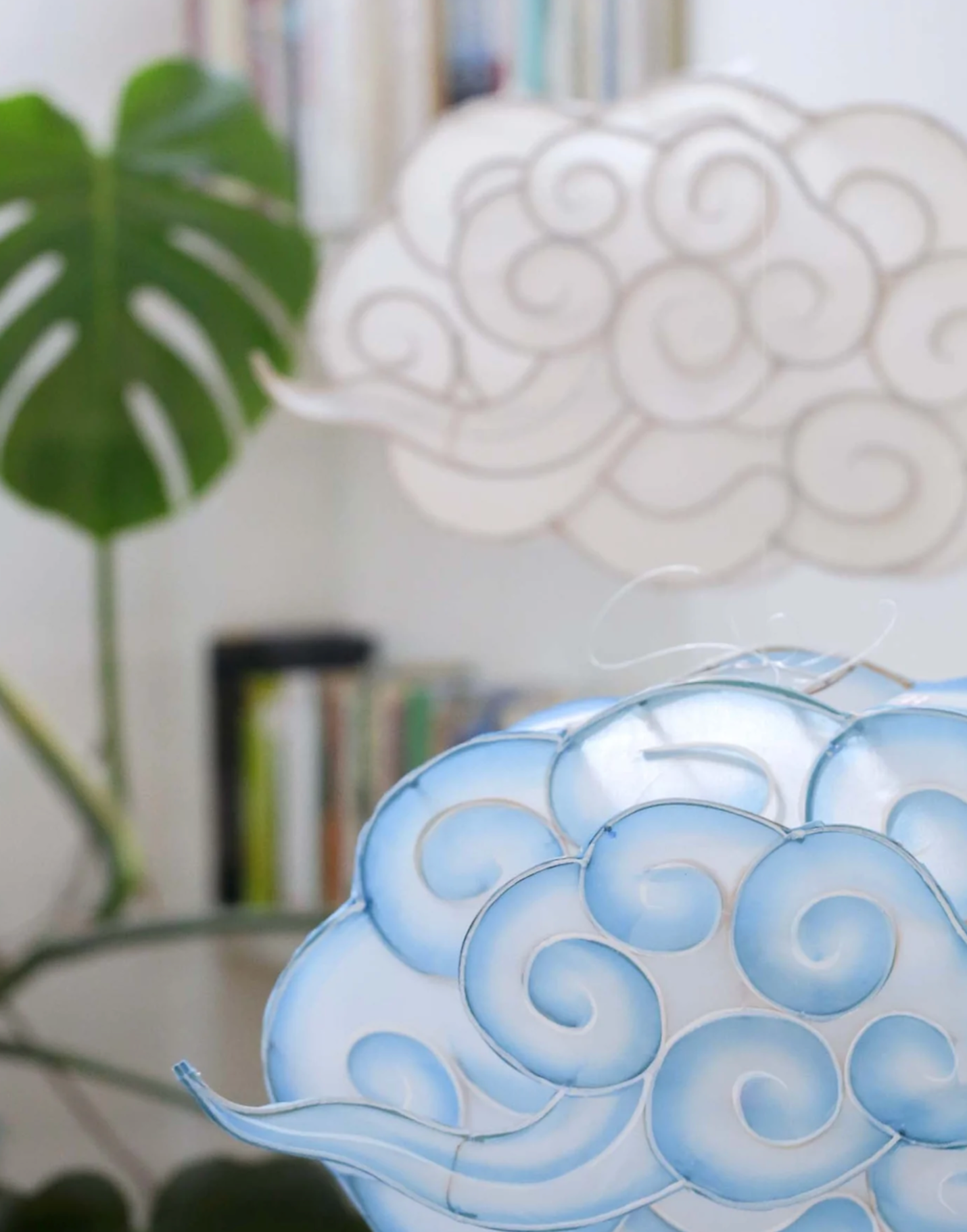 Petitpan Handmade Silk Cloud Light Pendant, Blue