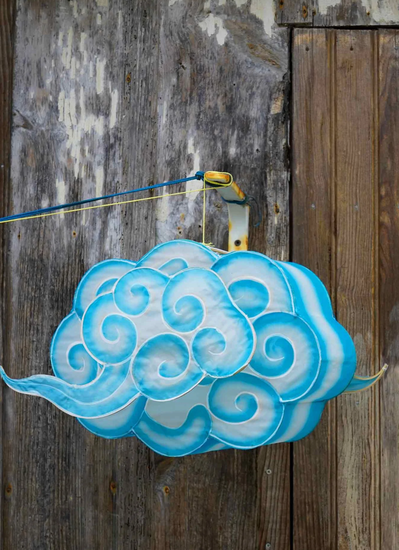 Petitpan Handmade Silk Cloud Light Pendant, Blue