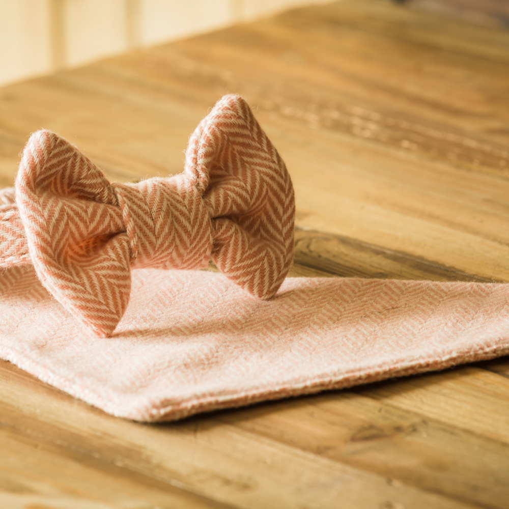 Tweedmill Rolled Tweed Dog Bow Tie, Dusky Pink
