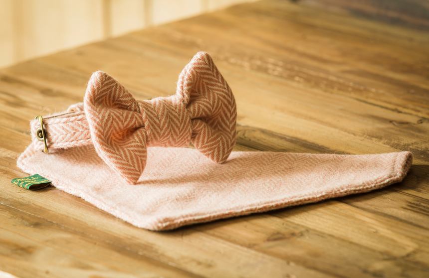 Tweedmill Rolled Tweed Dog Bow Tie, Dusky Pink