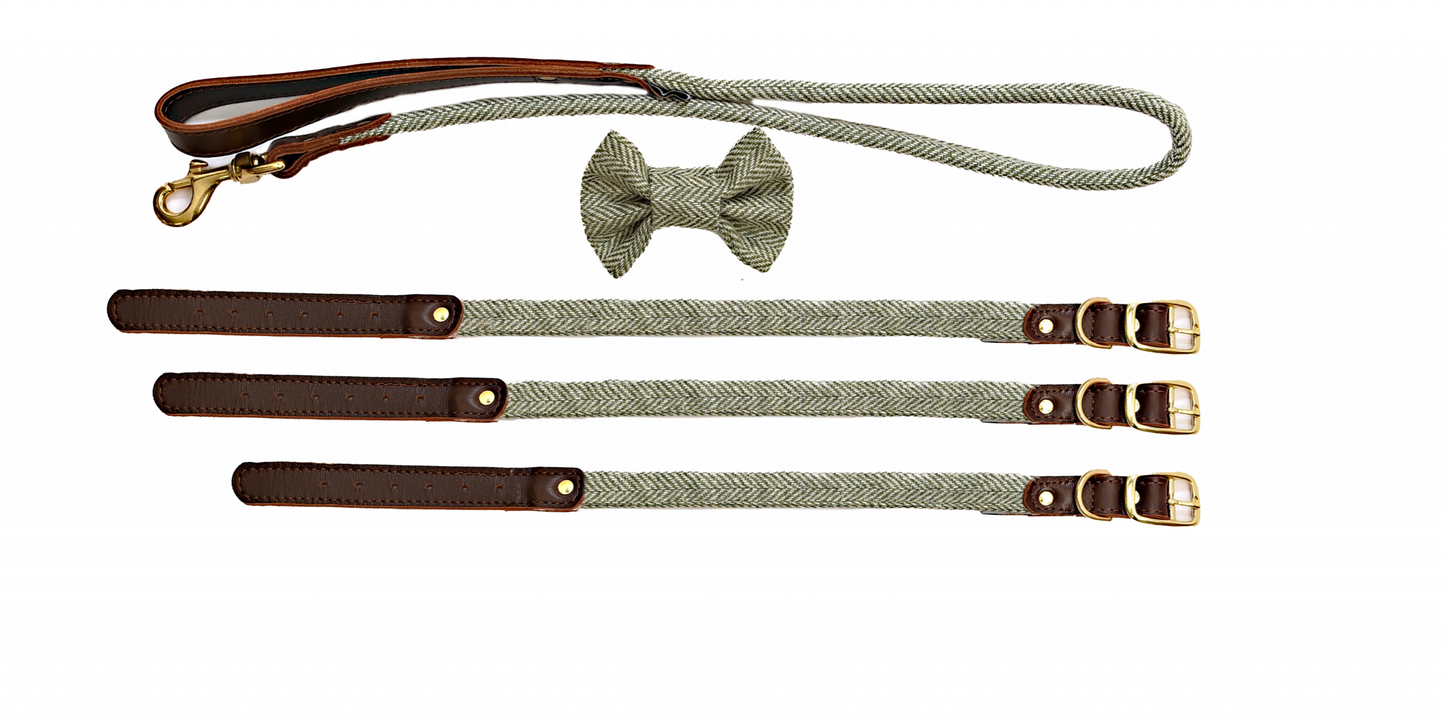 Tweedmill Rolled Tweed Dog Collar, Olive Green