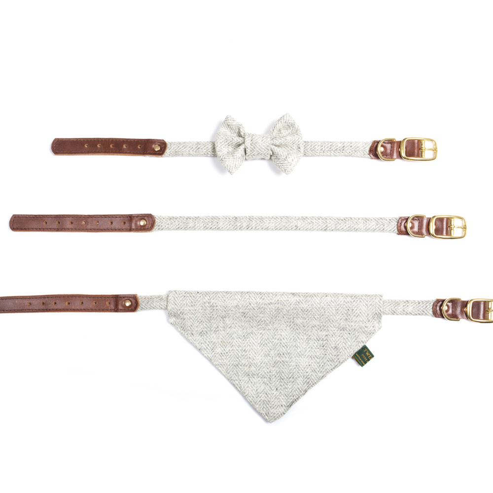 Tweedmill Rolled Tweed Dog Collar,Silver Grey