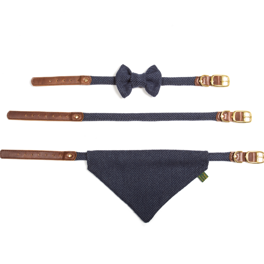 Tweedmill Rolled Tweed Dog Collar, Navy Blue