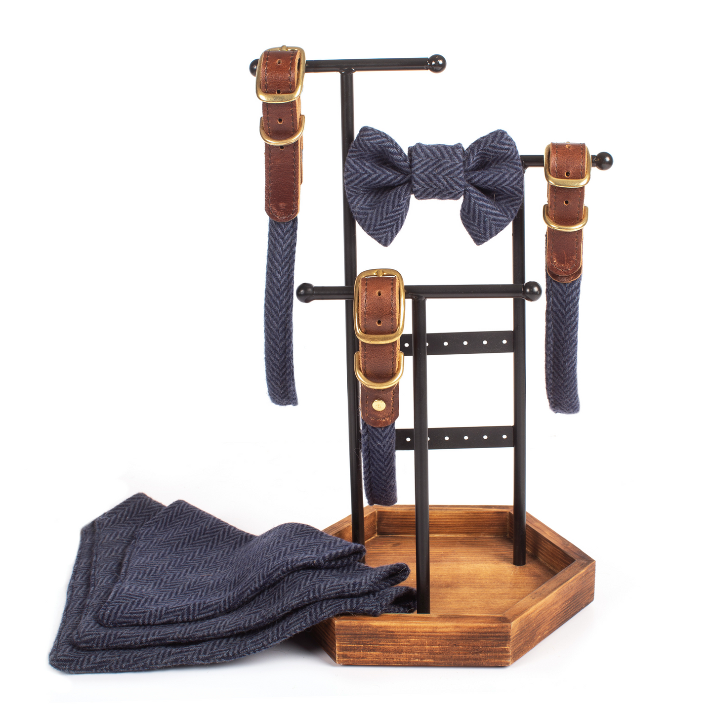 Tweedmill Rolled Tweed Dog Collar, Navy Blue