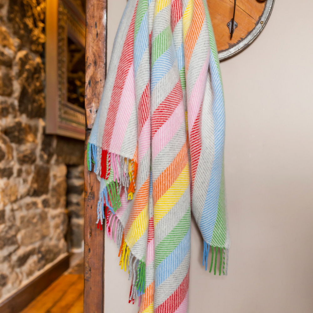 Tweedmill Polo Pure Wool Knitted Picnic Blanket, Rainbow
