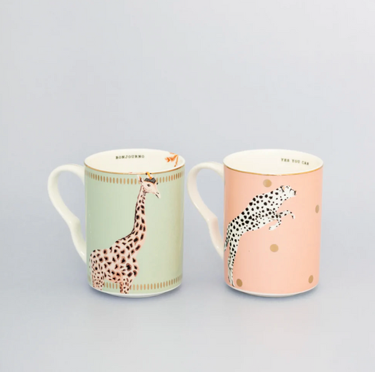 Yvonne Ellen Cheetah & Giraffe Mugs Set Of 2