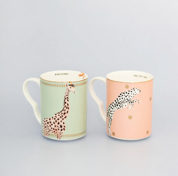 Yvonne Ellen Cheetah & Giraffe Mugs Set Of 2 – CHALK INTERIORS