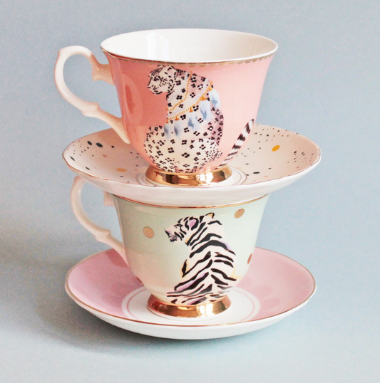 Yvonne Ellen Big Cats Tea Cup & Saucer Set Of 2