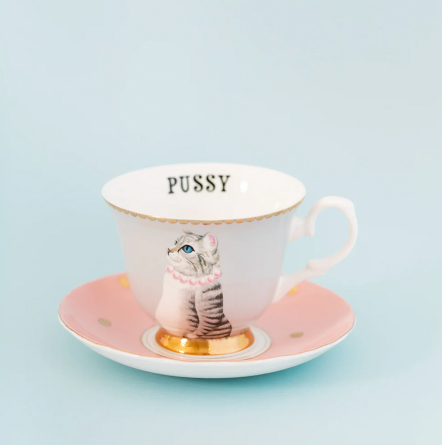 Yvonne Ellen Teacup & Saucer, Pussy Cat