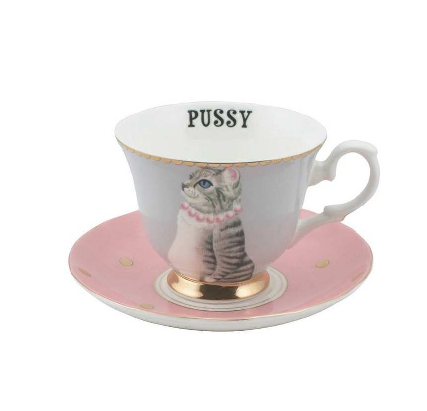 Yvonne Ellen Teacup & Saucer, Pussy Cat