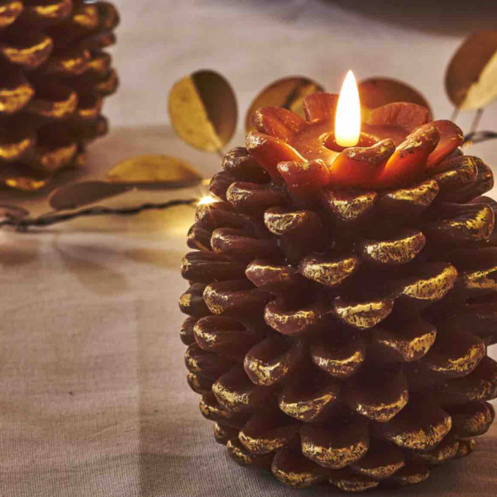 LED Pinecone Candle, Antique Gold