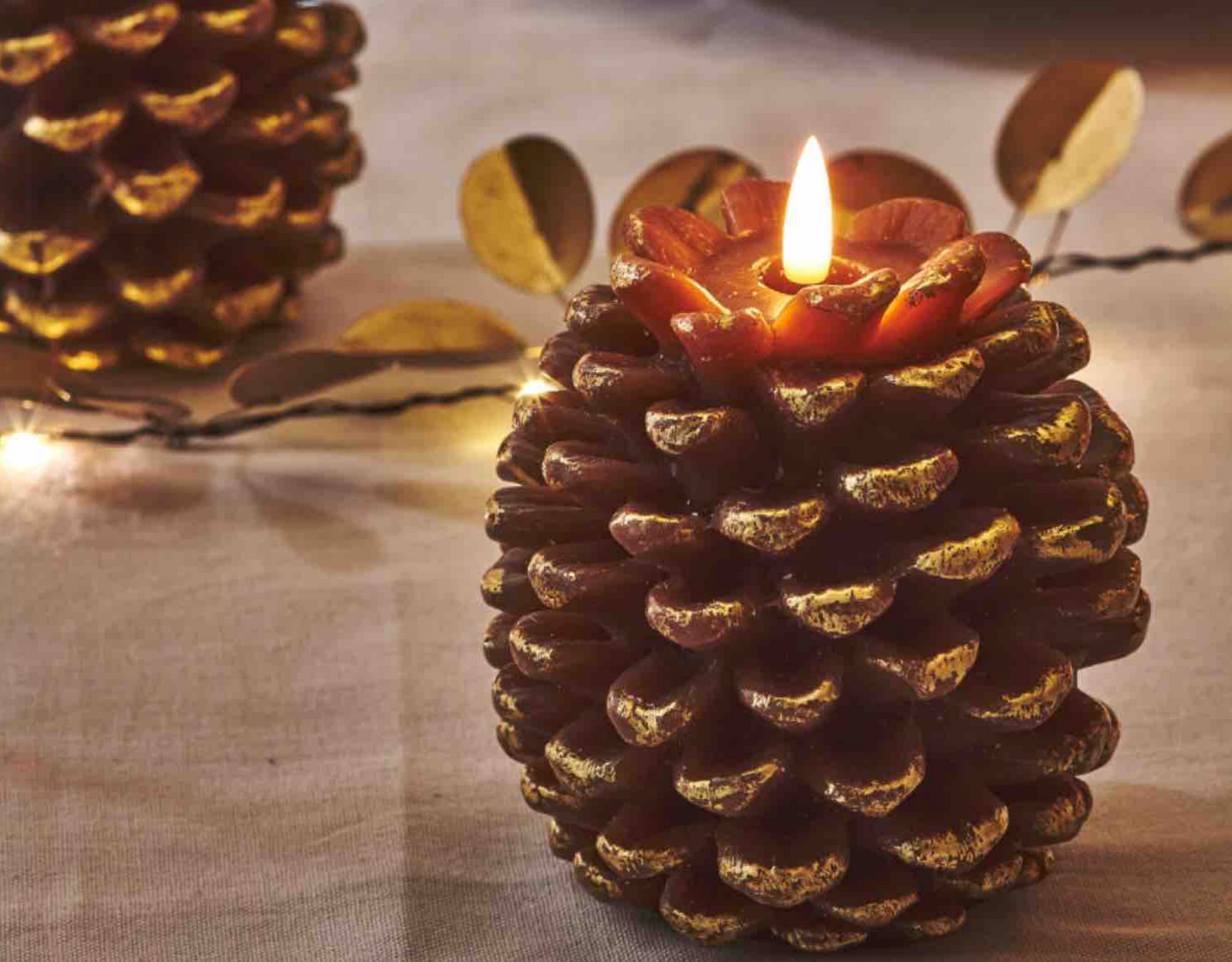LED Pinecone Candle, Antique Gold