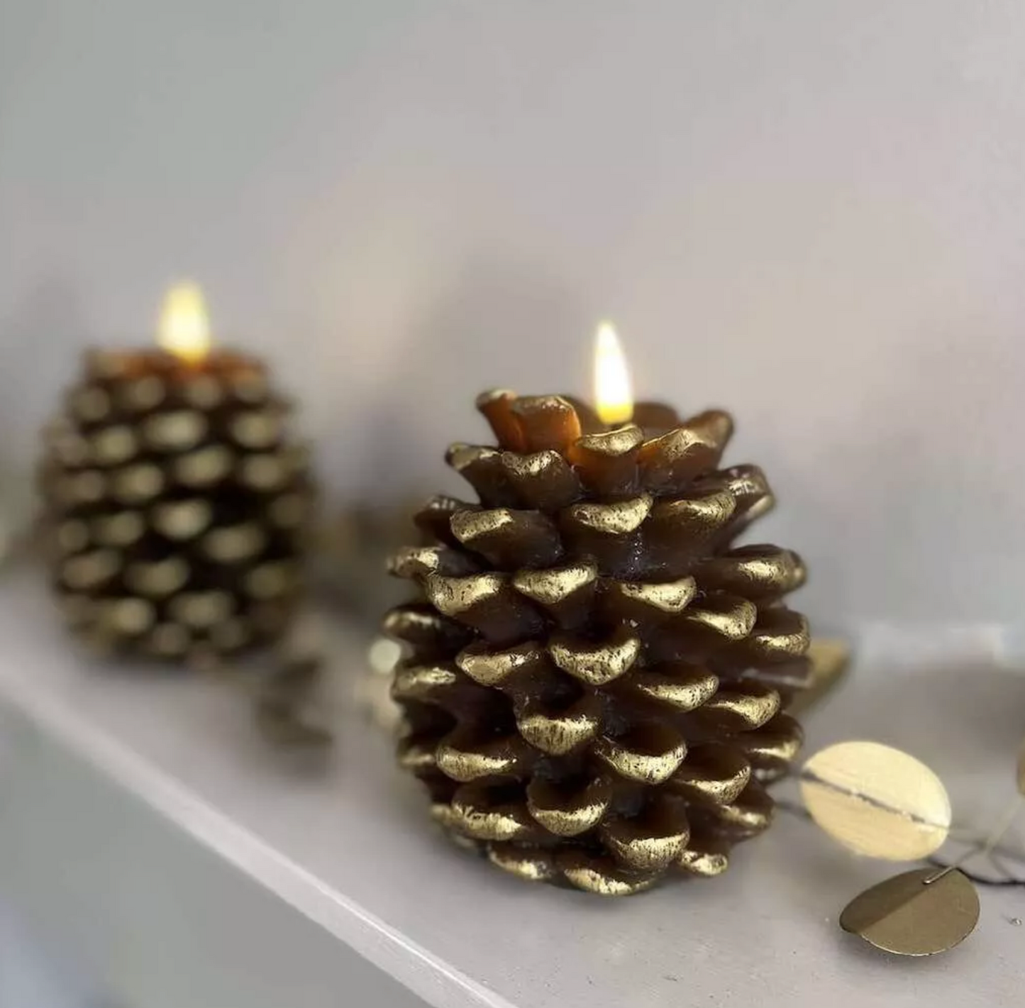 LED Pinecone Candle, Antique Gold