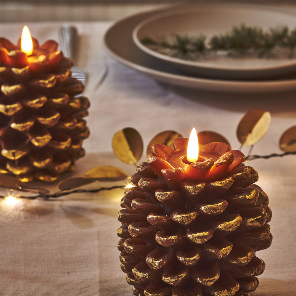 LED Pinecone Candle, Antique Gold