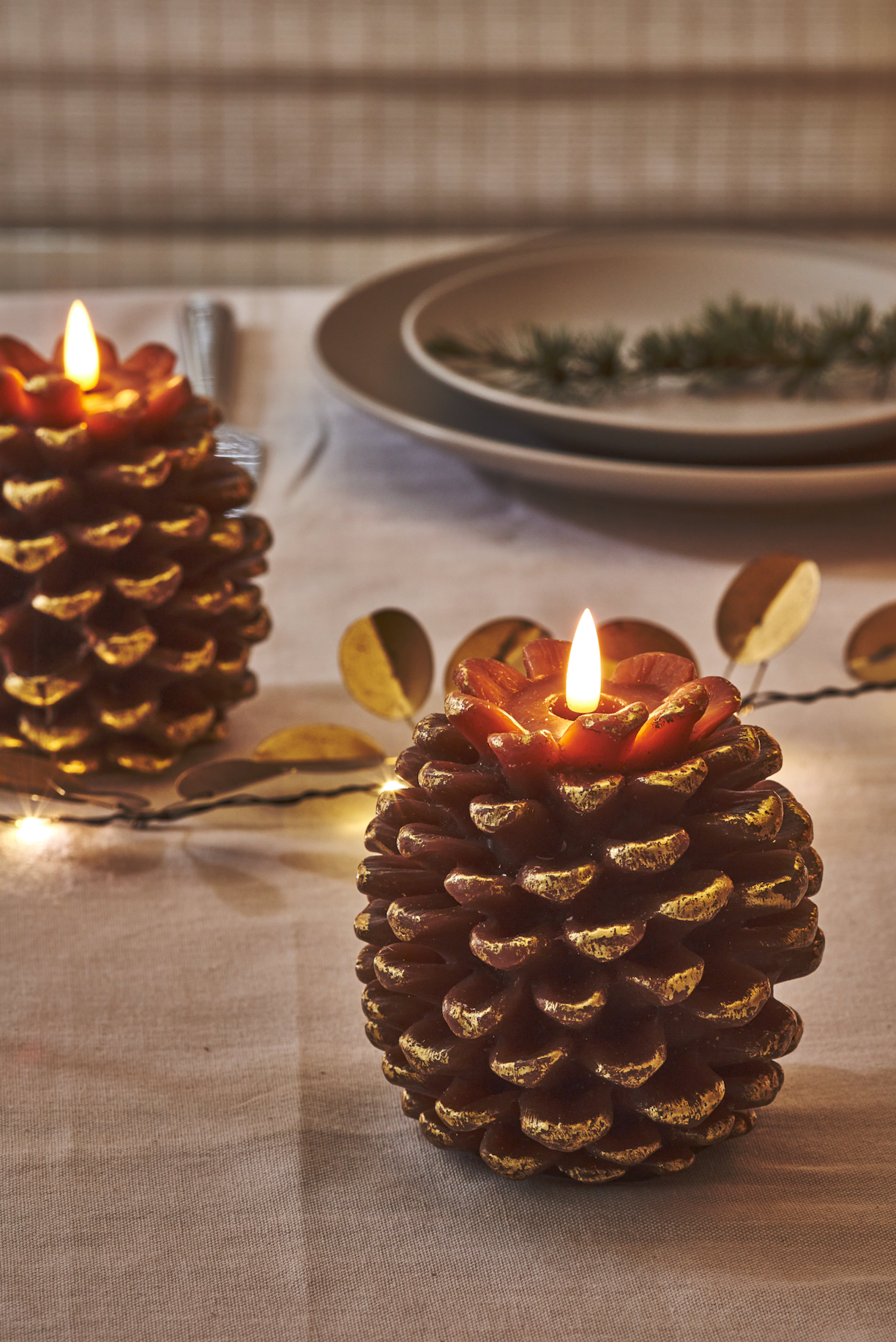 LED Pinecone Candle, Antique Gold