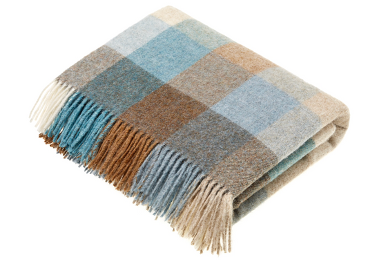 Bronte By Moon Harlequin Shetland Wool Throw Blanket, Eau Du Nil