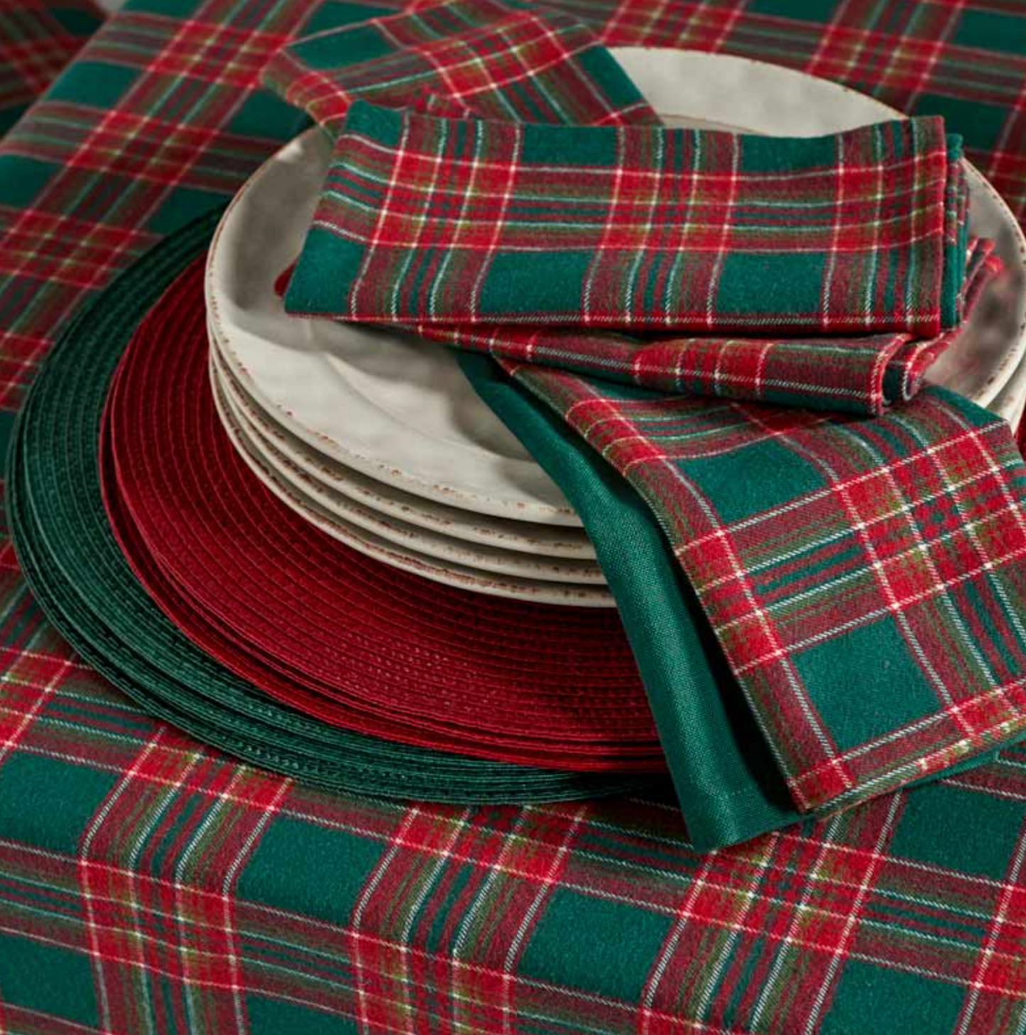 Festive tartan tablecloth