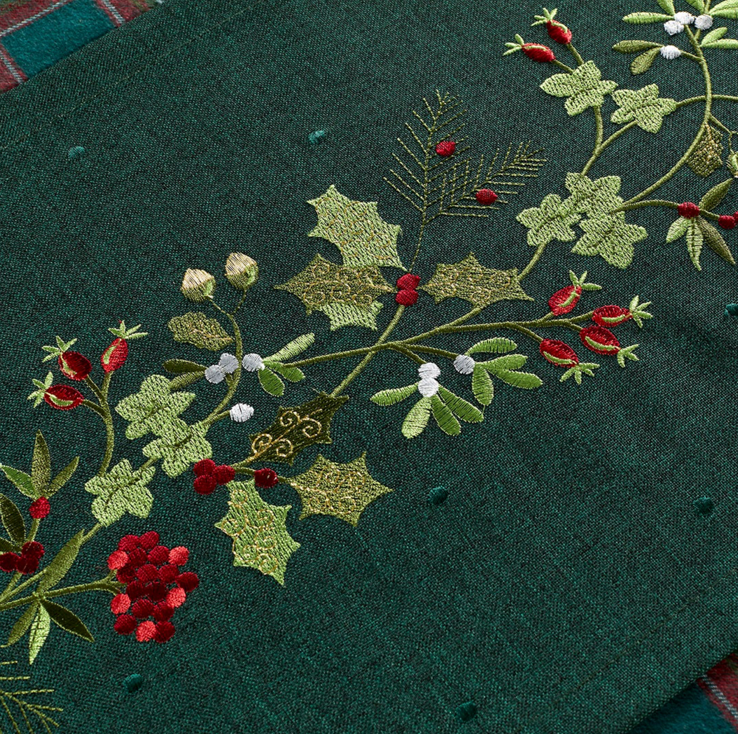 Embroidered Holly Berry Table Runner
