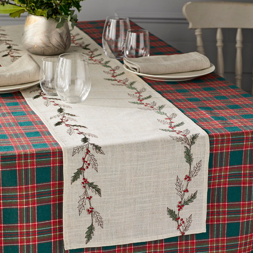 Festive tartan tablecloth