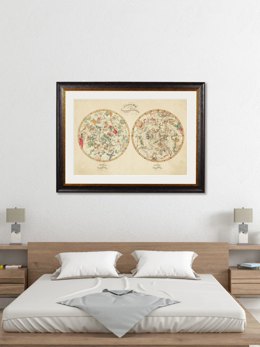 Vintage Framed Print, 1820 Map Of The Constellations