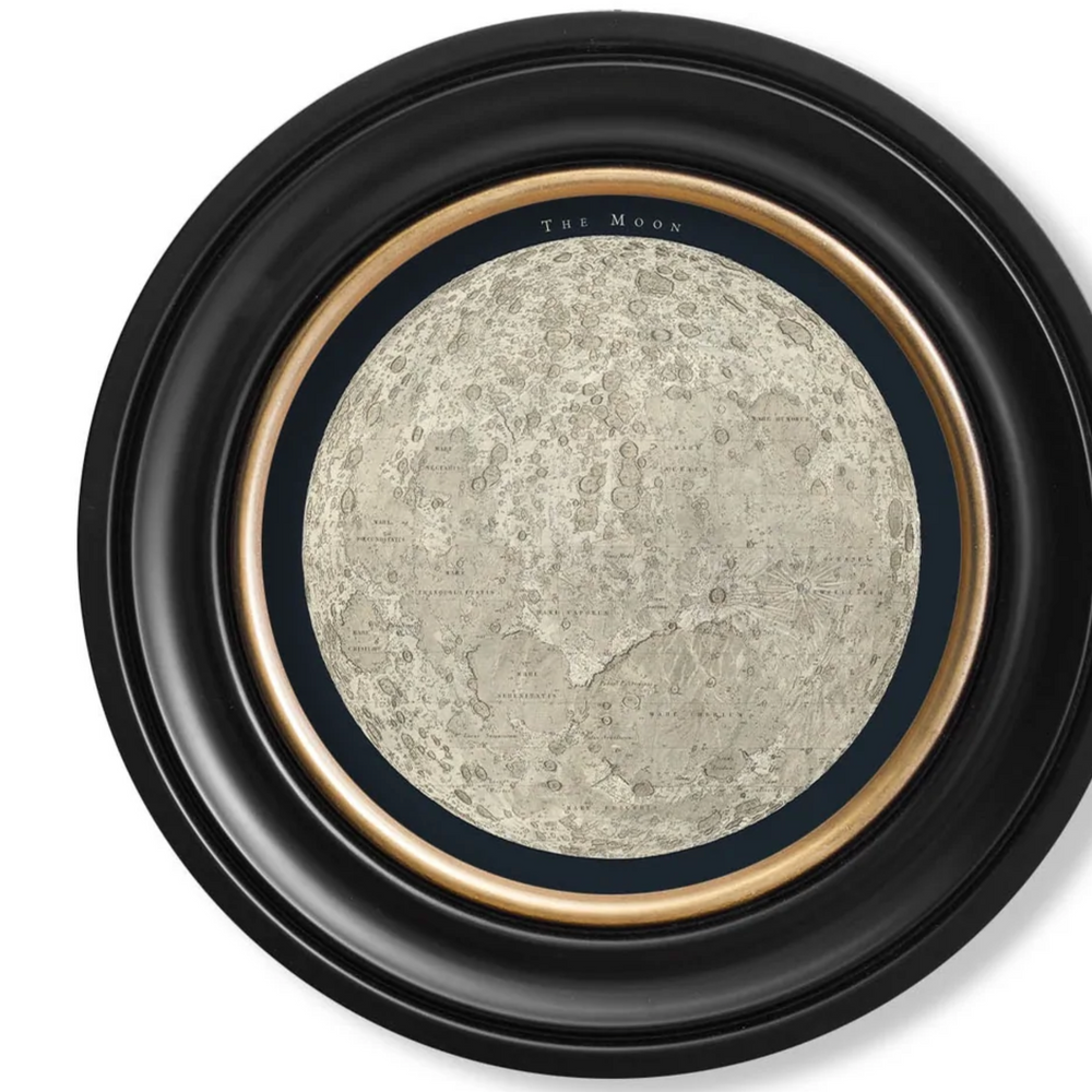 Vintage Round Framed Print, 1877 Map Of The Moon