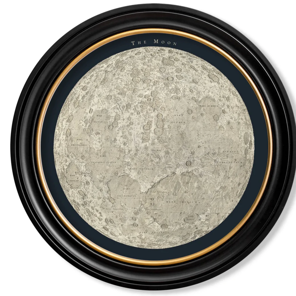 Vintage Round Framed Print, 1877 Map Of The Moon