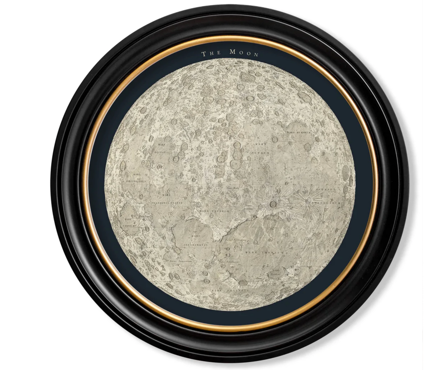 Vintage Round Framed Print, 1877 Map Of The Moon