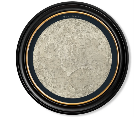 Vintage Round Framed Print, 1877 Map Of The Moon