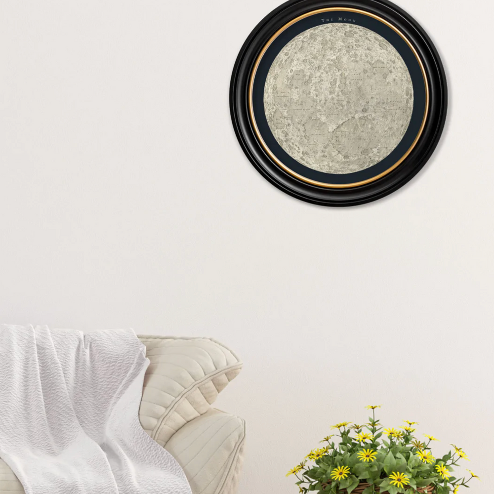 Vintage Round Framed Print, 1877 Map Of The Moon