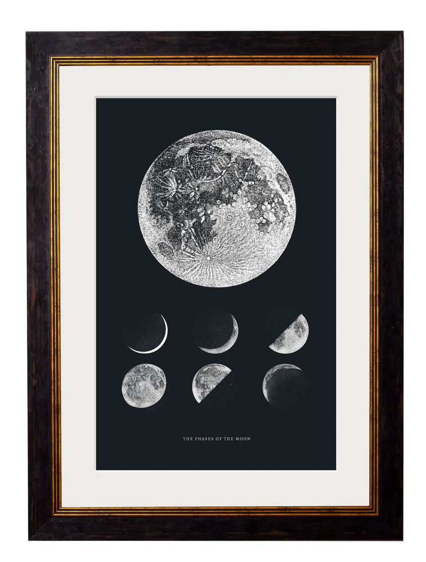 Vintage Round Framed Print, 1910 Phases Of The Moon