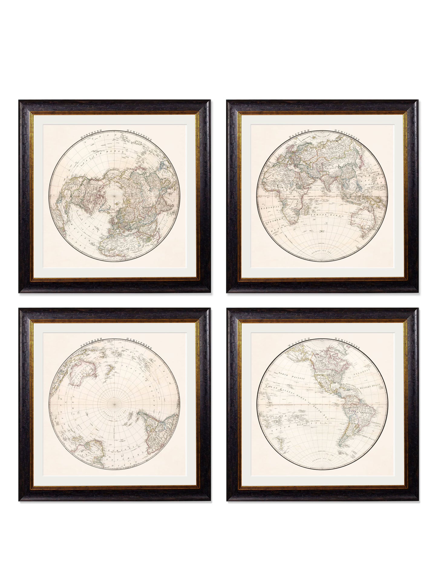 Vintage Framed Print World Hemispheres, Eastern hemisphere