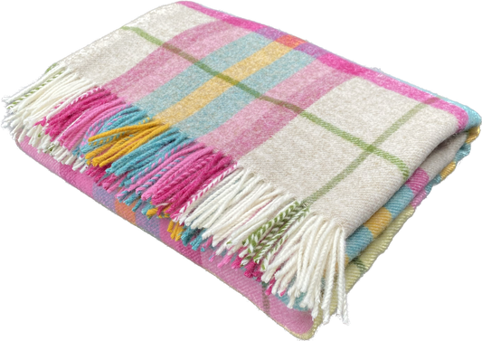 Bronte By Moon Falmouth Shetland Wool Throw Blanket,Ivory/ Pink