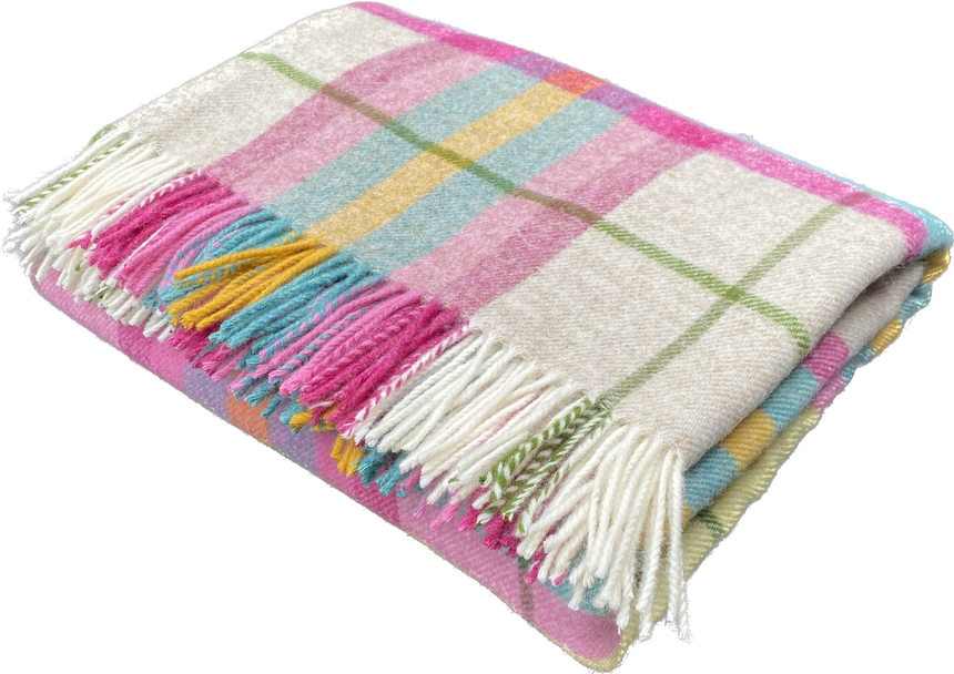 Bronte By Moon Falmouth Shetland Wool Throw,Ivory/ Pink