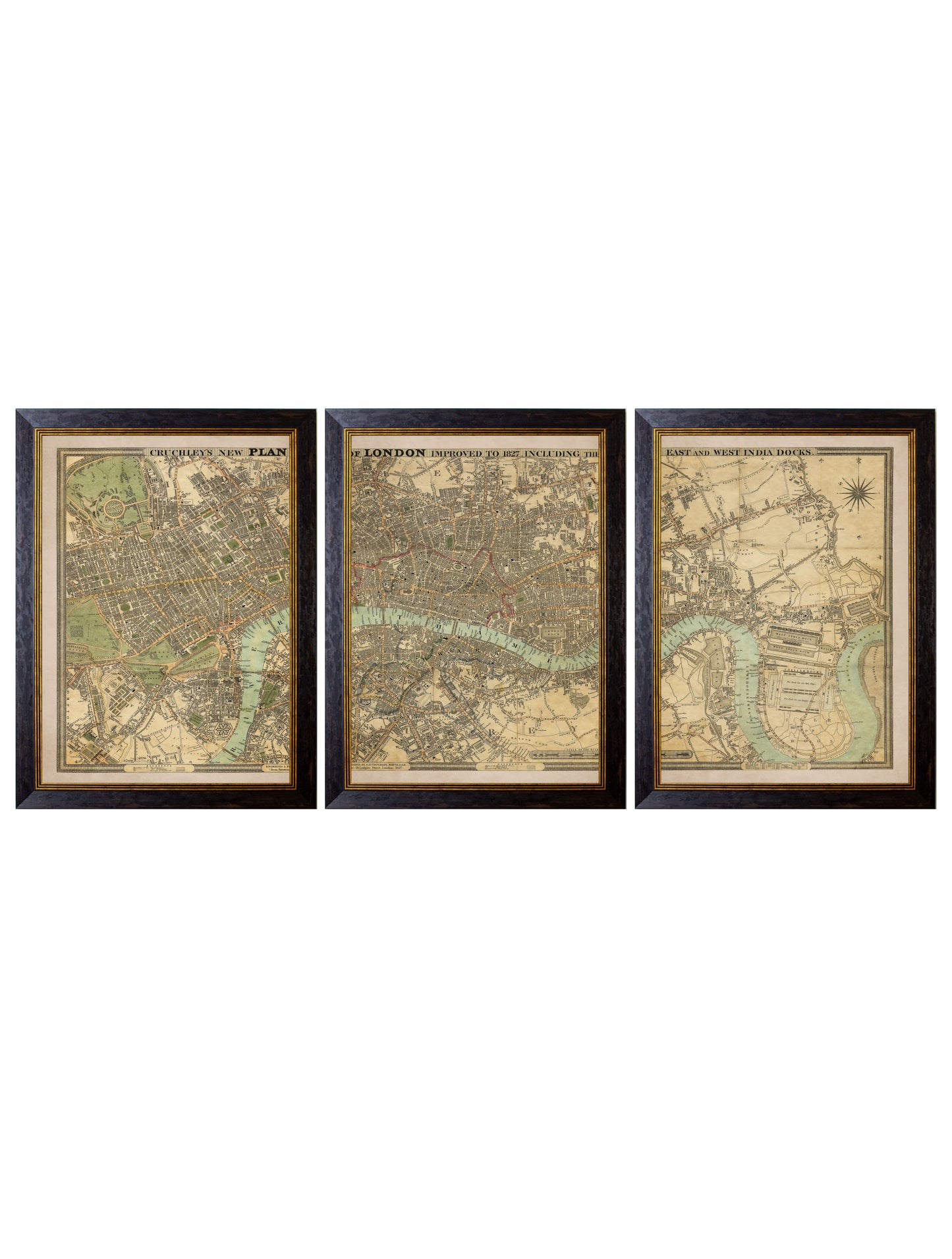 Triptych Framed Map , 1827 London