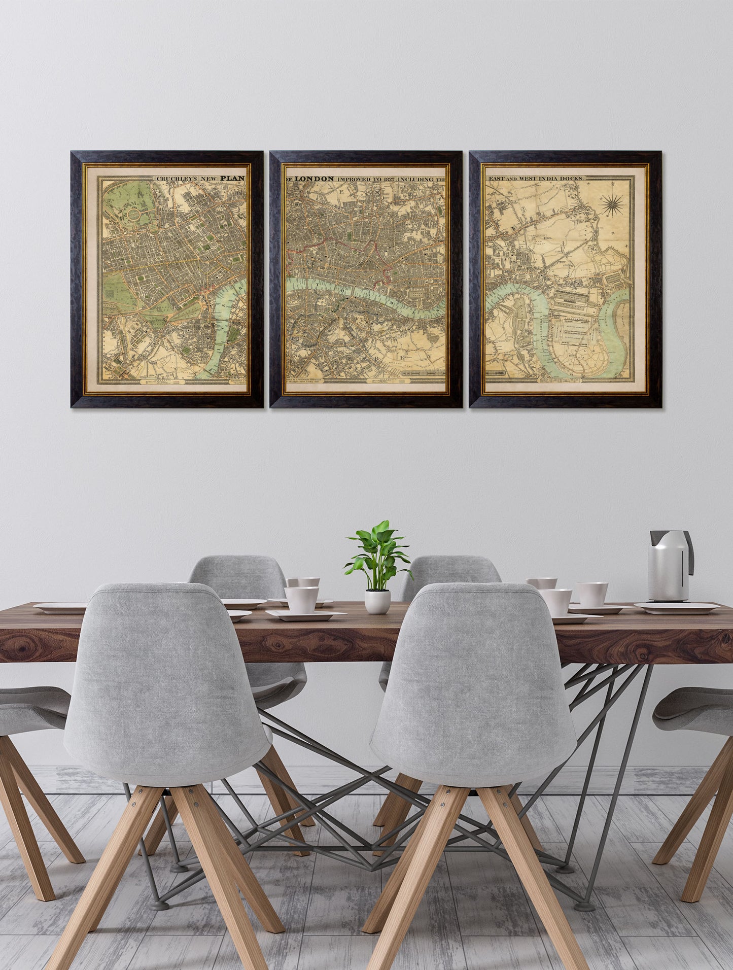 Triptych Framed Map , 1827 London