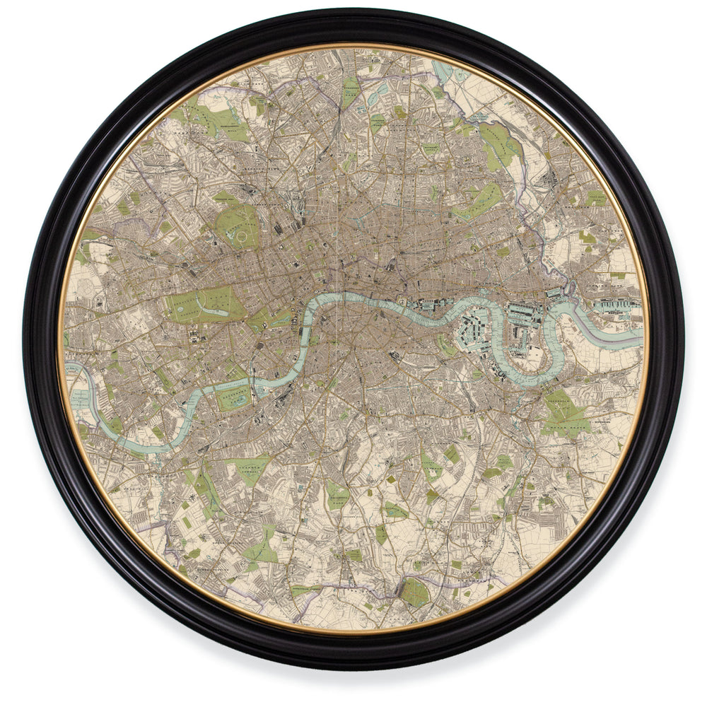 Vintage Round Framed Print, 1905 Map Of London