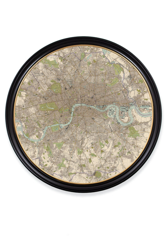 Vintage Round Framed Print, 1905 Map Of London