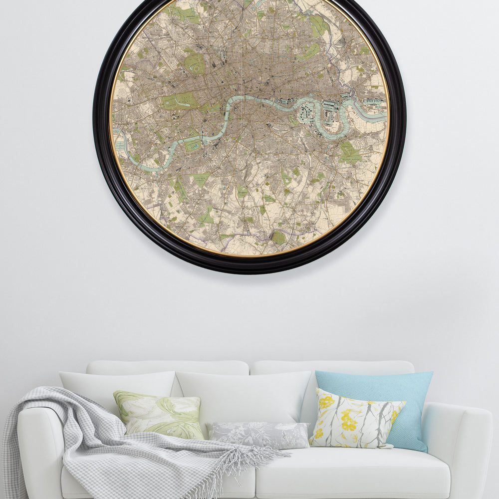 Vintage Round Framed Print, 1905 Map Of London