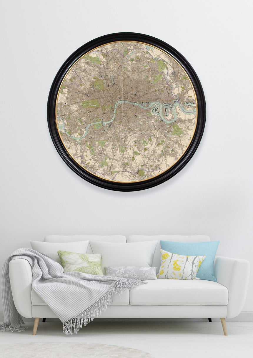 Vintage Round Framed Print, 1905 Map Of London