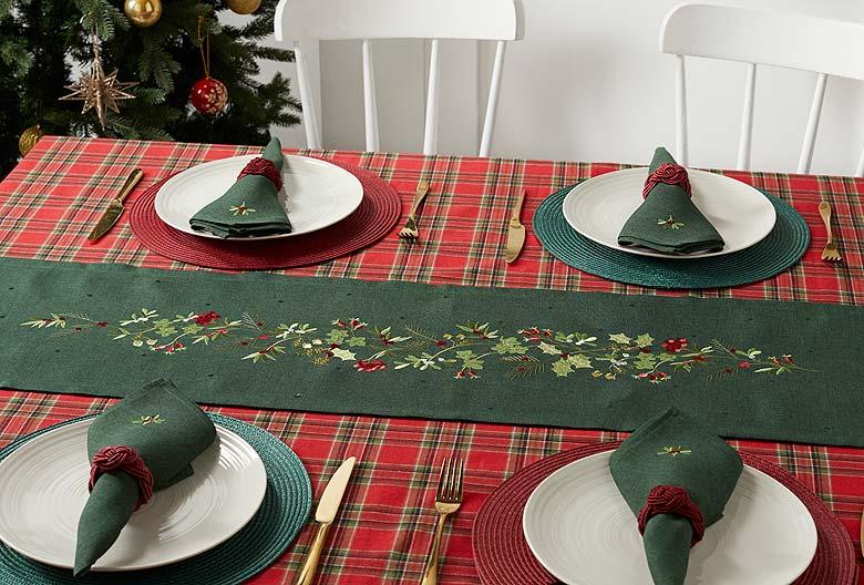 Embroidered Holly Berry Table Runner