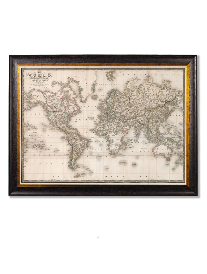 Vintage Framed Print, 1838 Map Of The World